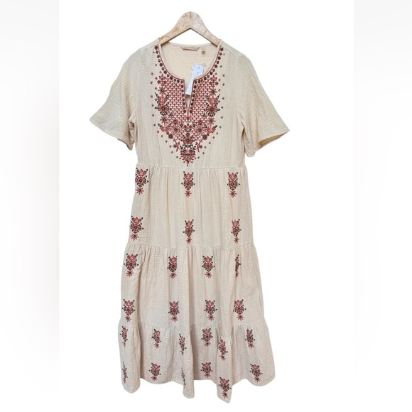 Soft Surroundings Bellmore Gauze Cream Tiered Embroidered Maxi Dress Sz XS - Picture 5 of 8
